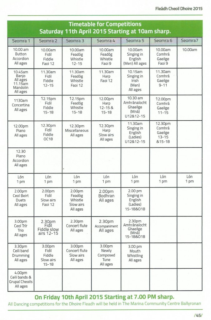 derry fleadh timetable 2015